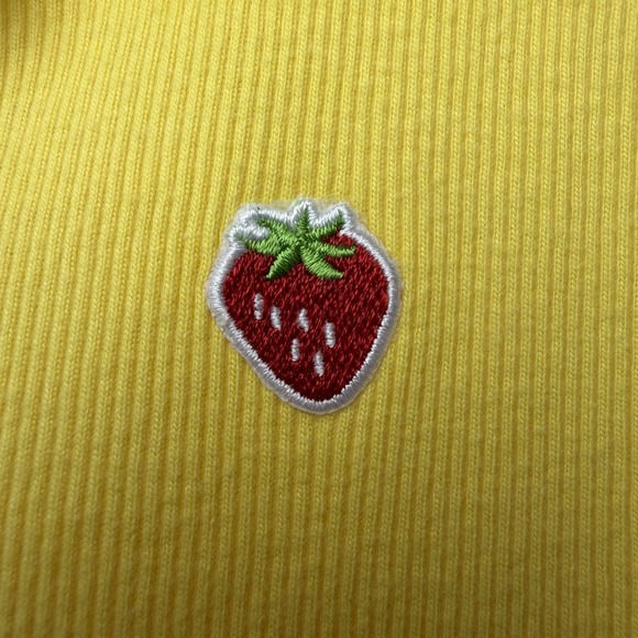 VTG Y2K Old Navy Womens Embroidered Strawberry Ribbed Lace Up Tank Size M Yellow - Picture 9 of 13
